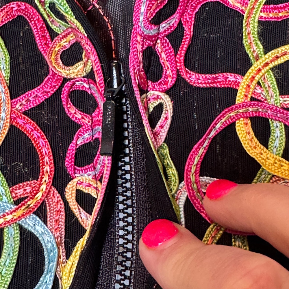 Rainbow Colored Graphic Pattern Button Zipped Top… - image 4